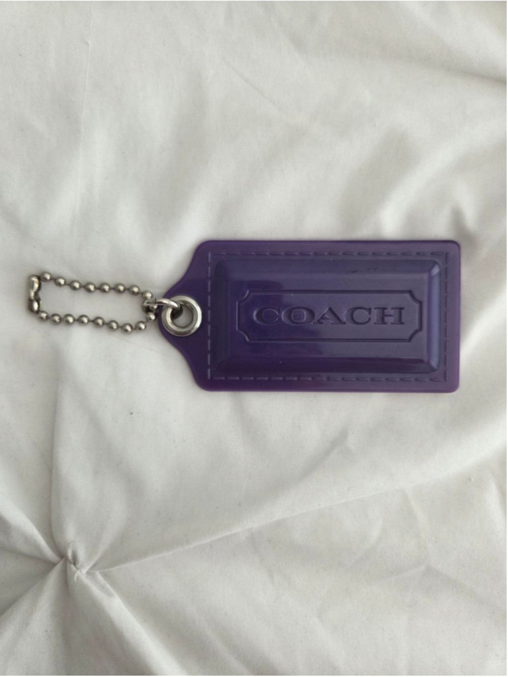 Large 3.5" Purple Acrylic Coach Hangtag Poppy Line Silver Chain